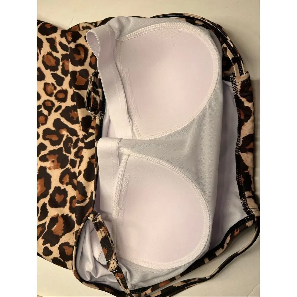 Tempt Me Leopard Print Tankini Swim Top ONLY Size L High Neck Ruched Tummy Contr - Picture 5 of 10